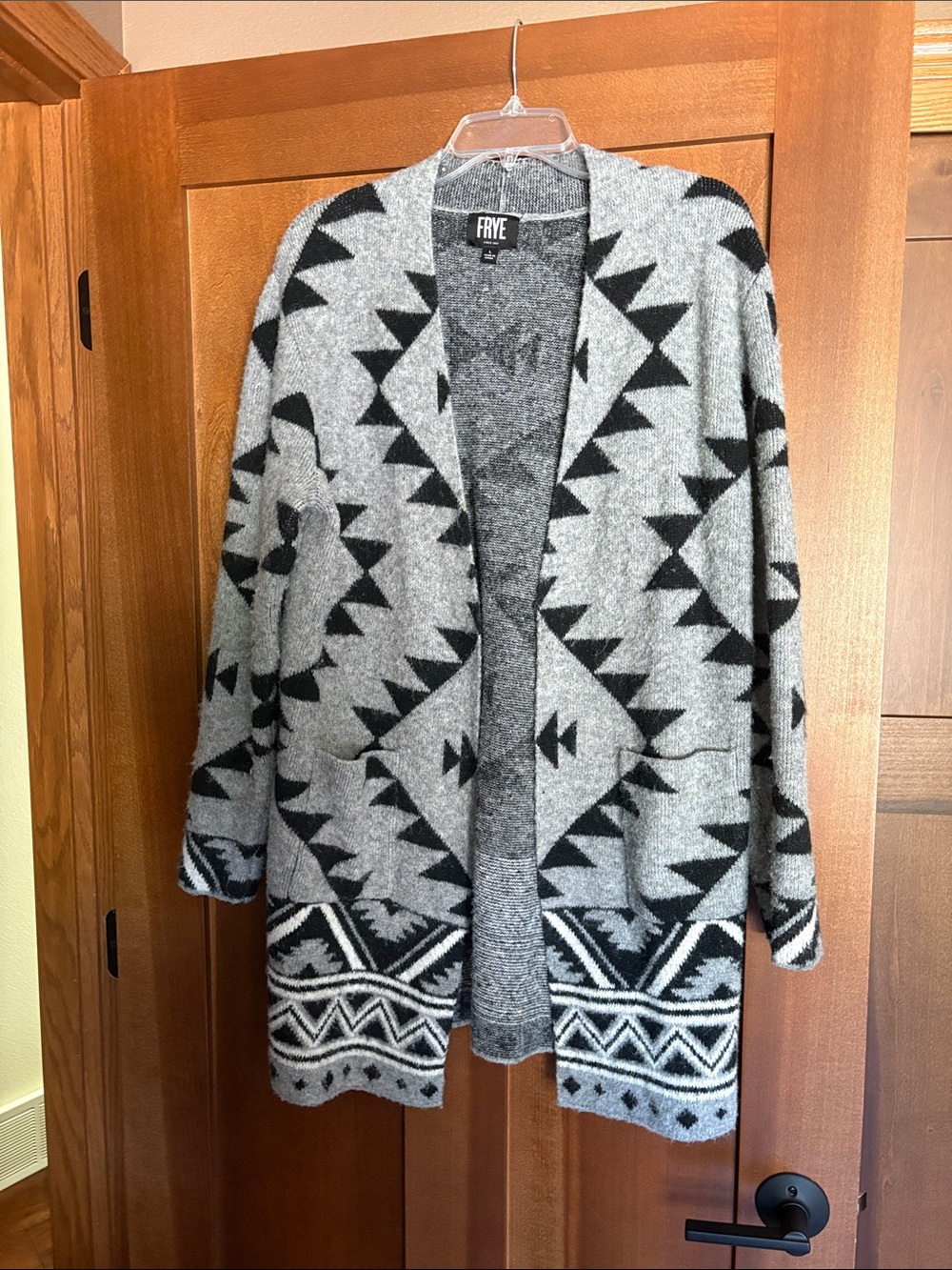 Frye Gray & Black Aztec Open Cardigan